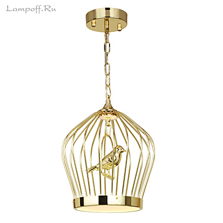 : Подвесной светильник в виде золотой клетки с птичкой Chick 2