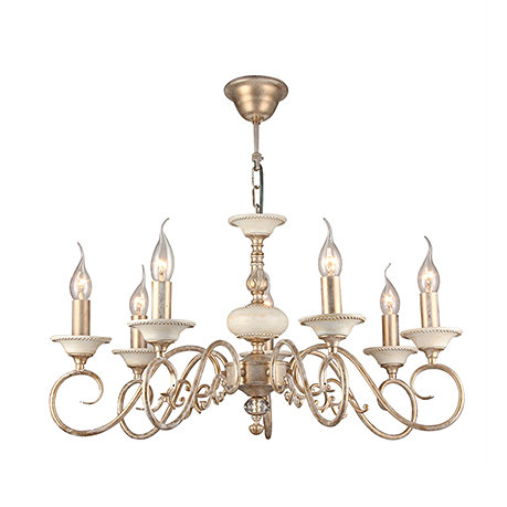 Elegant Perla 7: Подвесная люстра со свечами на 7 ламп (золото с белой патиной)