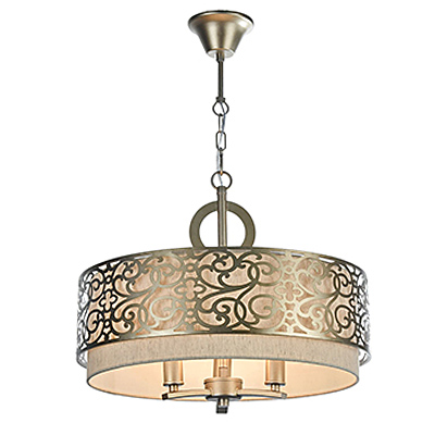 House Venera 3: Подвесной абажур с люстрой внутри на 3 лампы, стиль ар-деко (латунь)