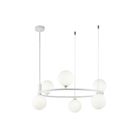 Modern Ring 6: Подвесной светильник - обруч с шарами на тросах (цвет белый)