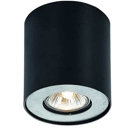Черный цилиндрический точечный накладной светильник