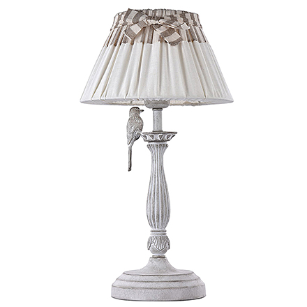 Elegant Bird 1: Настольная лампа с абажуром и птичкой (цвет белый антик и лен)