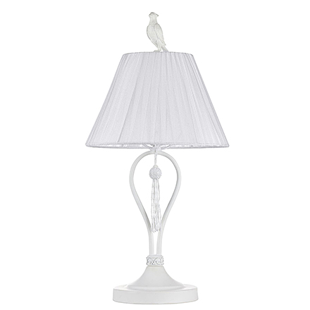 Настольная лампа с птичкой и абажуром из органзы (цвет матовый белый)