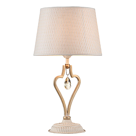 Прикроватная лампа с плетеным абажуром и потертым каркасом (цвет белый с золотом)
