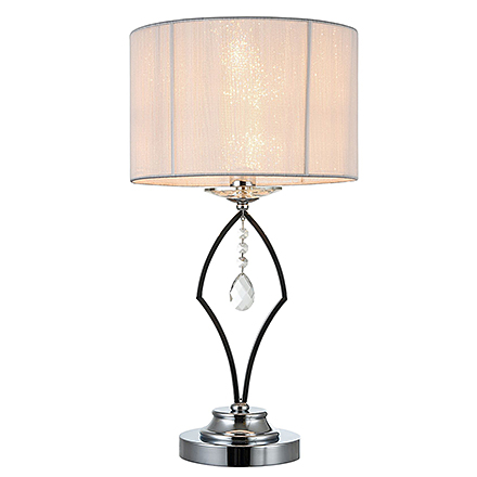 Modern Miraggio 1: Настольная лампа с абажуром цилиндром из белых нитей (хром)