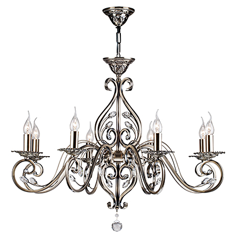 Люстра на 8 ламп со свечами и хрусталем в классическом стиле (бронза)