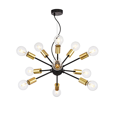 Loft Jackson 12: Подвесная люстра с открытыми лампами (12 шт.) в стиле лофт (цвет черный и золото)
