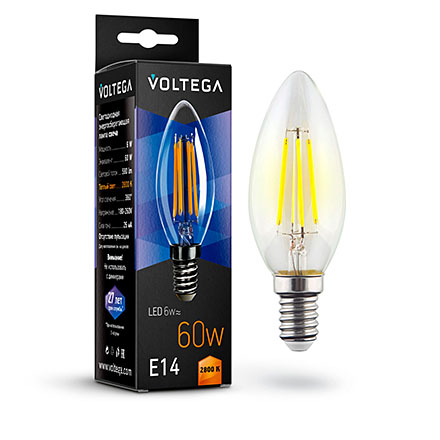 VG10-C1E14warm6W-F: Светодиодная лампа E14 2800К 6W 580Лм
