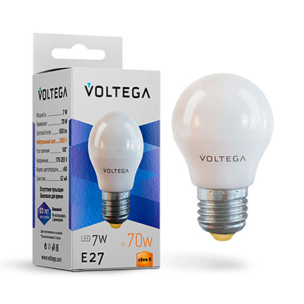 VG2-G45E27warm7W: Светодиодная лампа шар E27 2800К 7W 630Лм