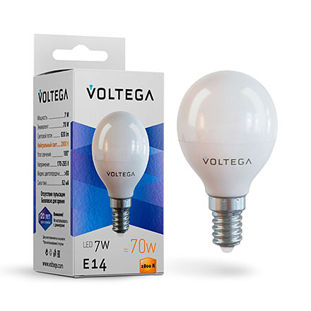 VG2-G45E14warm7W: Светодиодная лампа шар E14 2800К 7W 630Лм